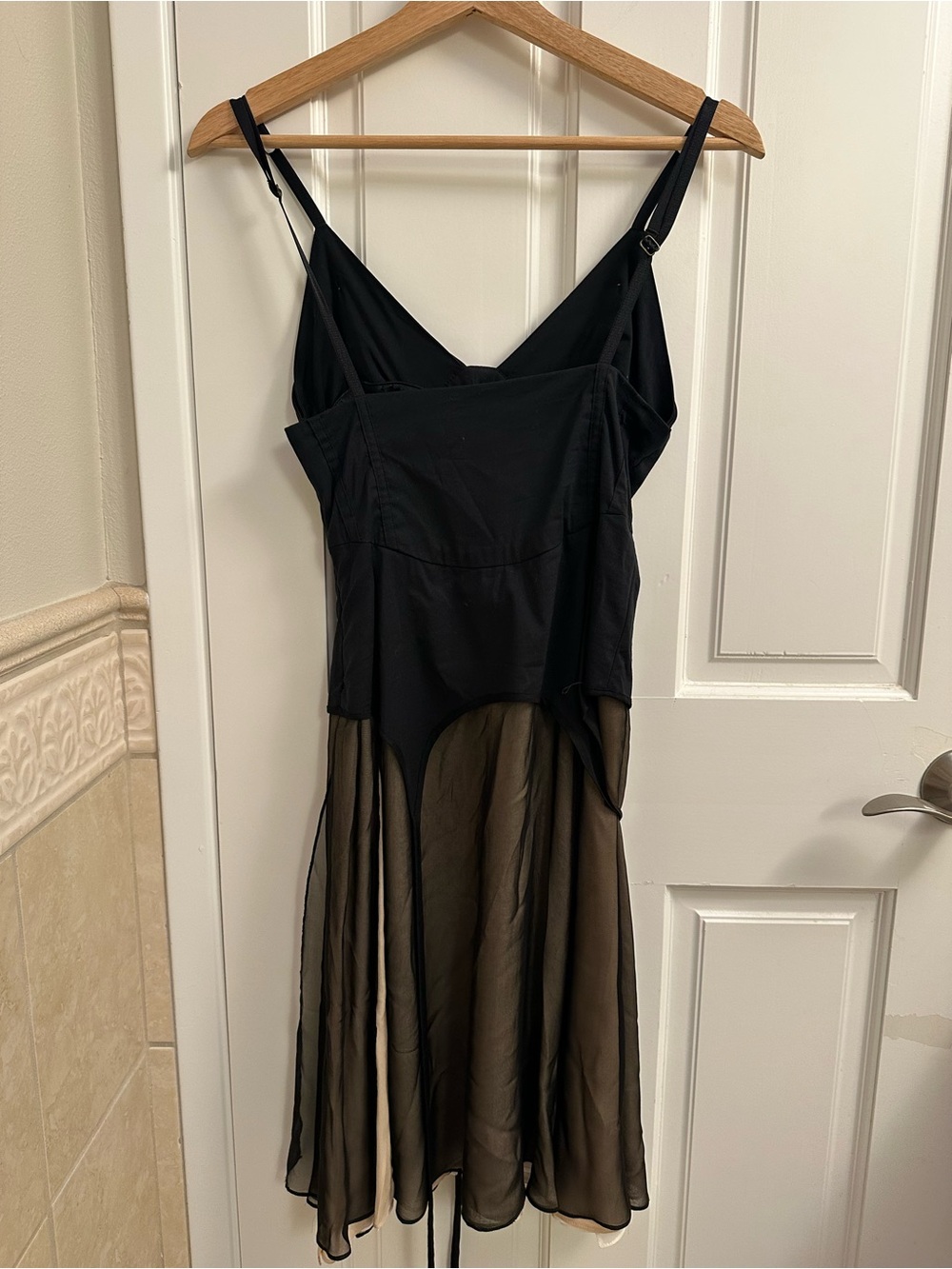Black Sheer Panel Slip Dress - Classic Women's Evening Dress - Picture 3 of 3